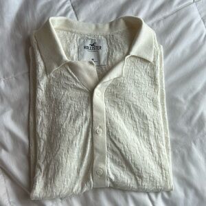 Hollister cream/white button up shirt with a soft material